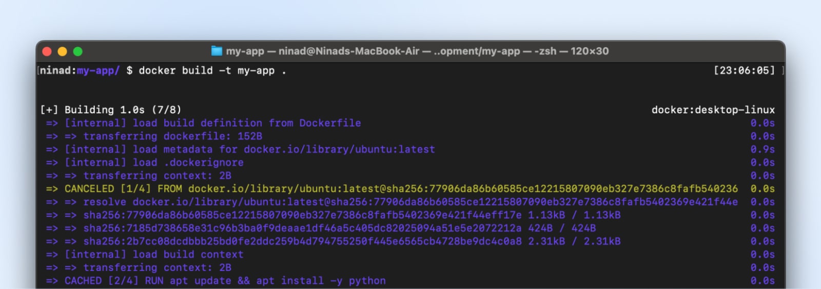 Código que presenta los comandos para crear la imagen en Dockerfile.