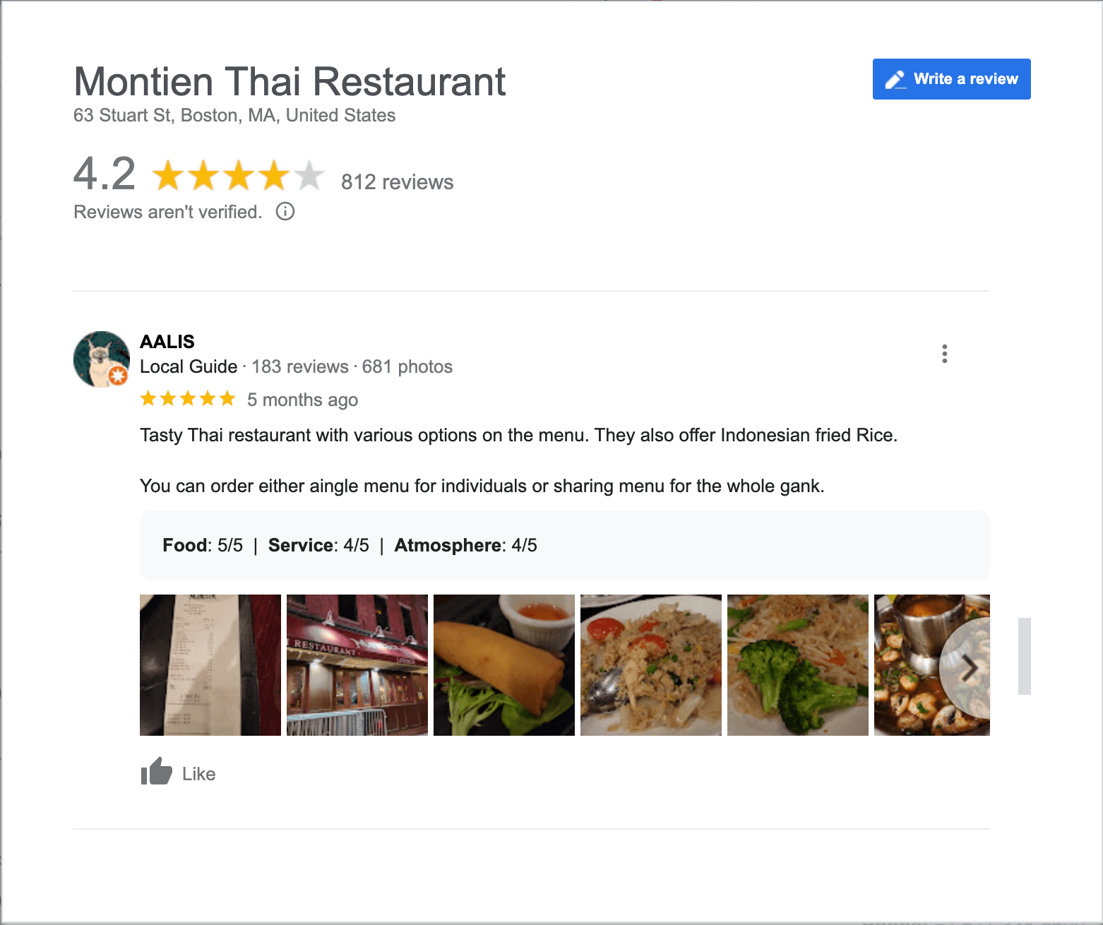 google customer review example
