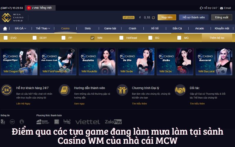 Điểm qua các tựa game đang làm mưa làm tại sảnh Casino WM của nhà cái MCW