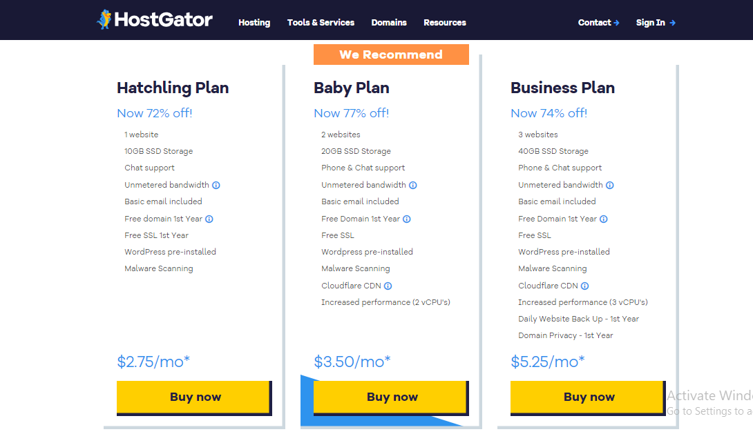 hostgator pricing