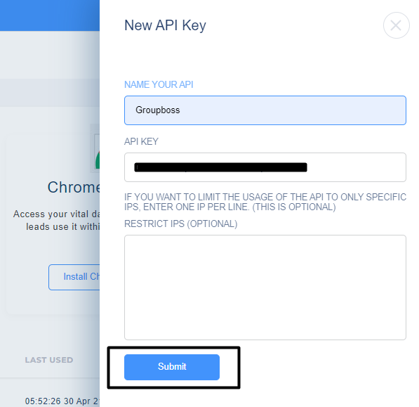 Process of creating API key in Platformly