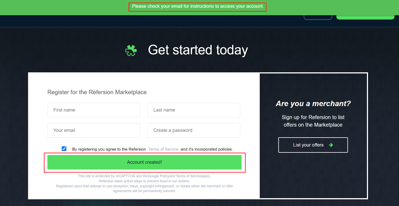 Refersion affiliate sign-up process step 2