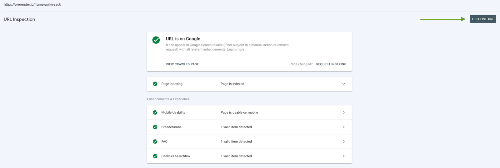 Testing Live URLs in Google Search Console