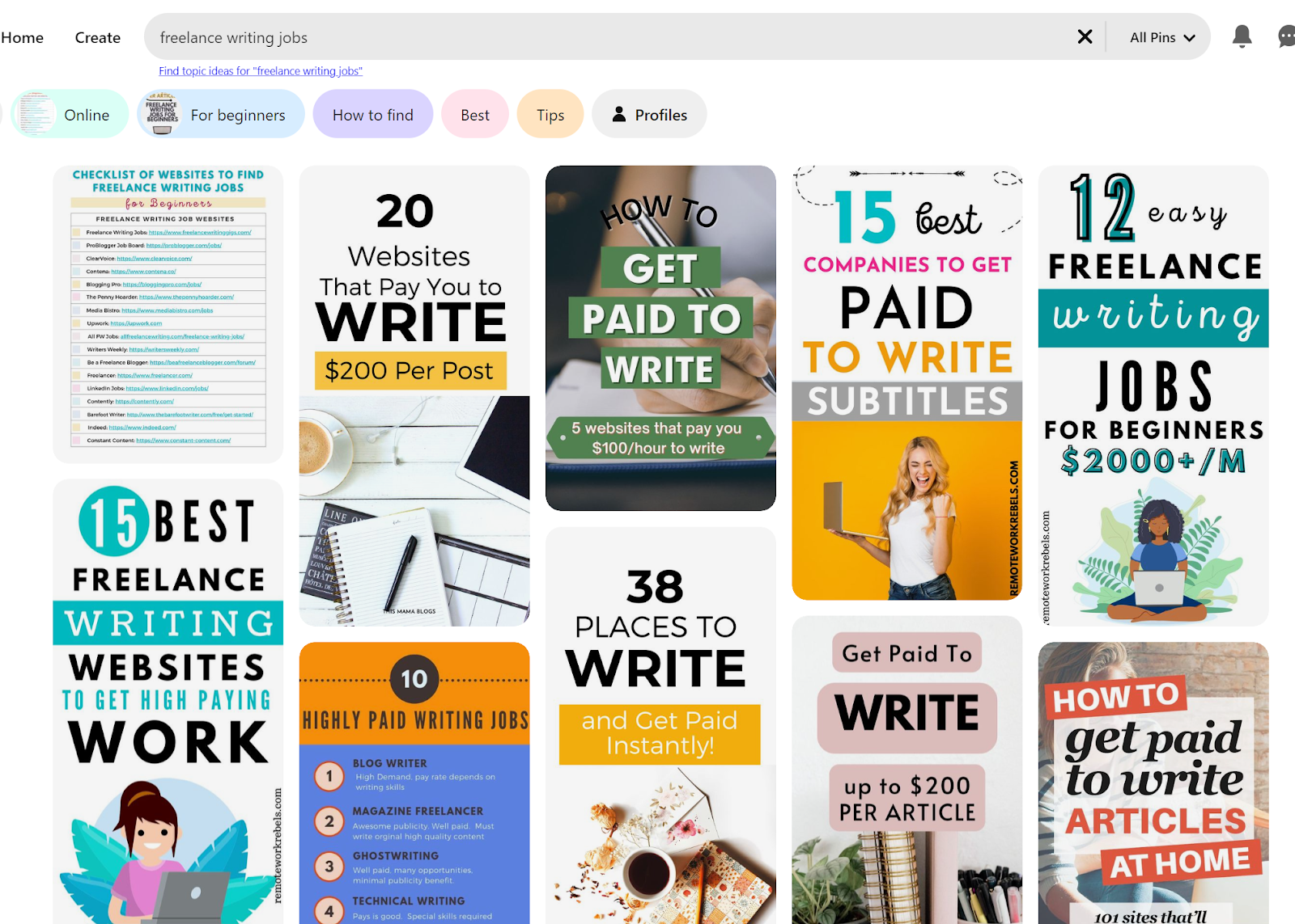 Pinterest search results for freelance writing jobs keywords