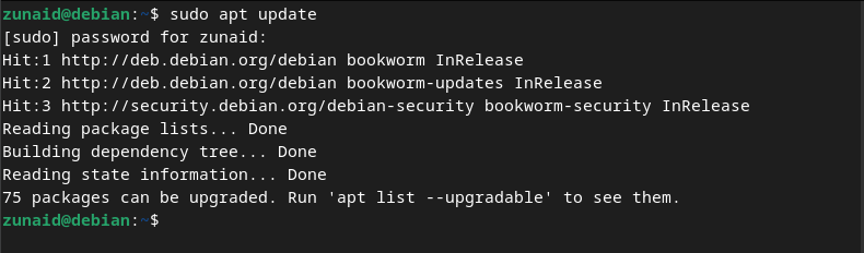 update Debian using sudo apt update