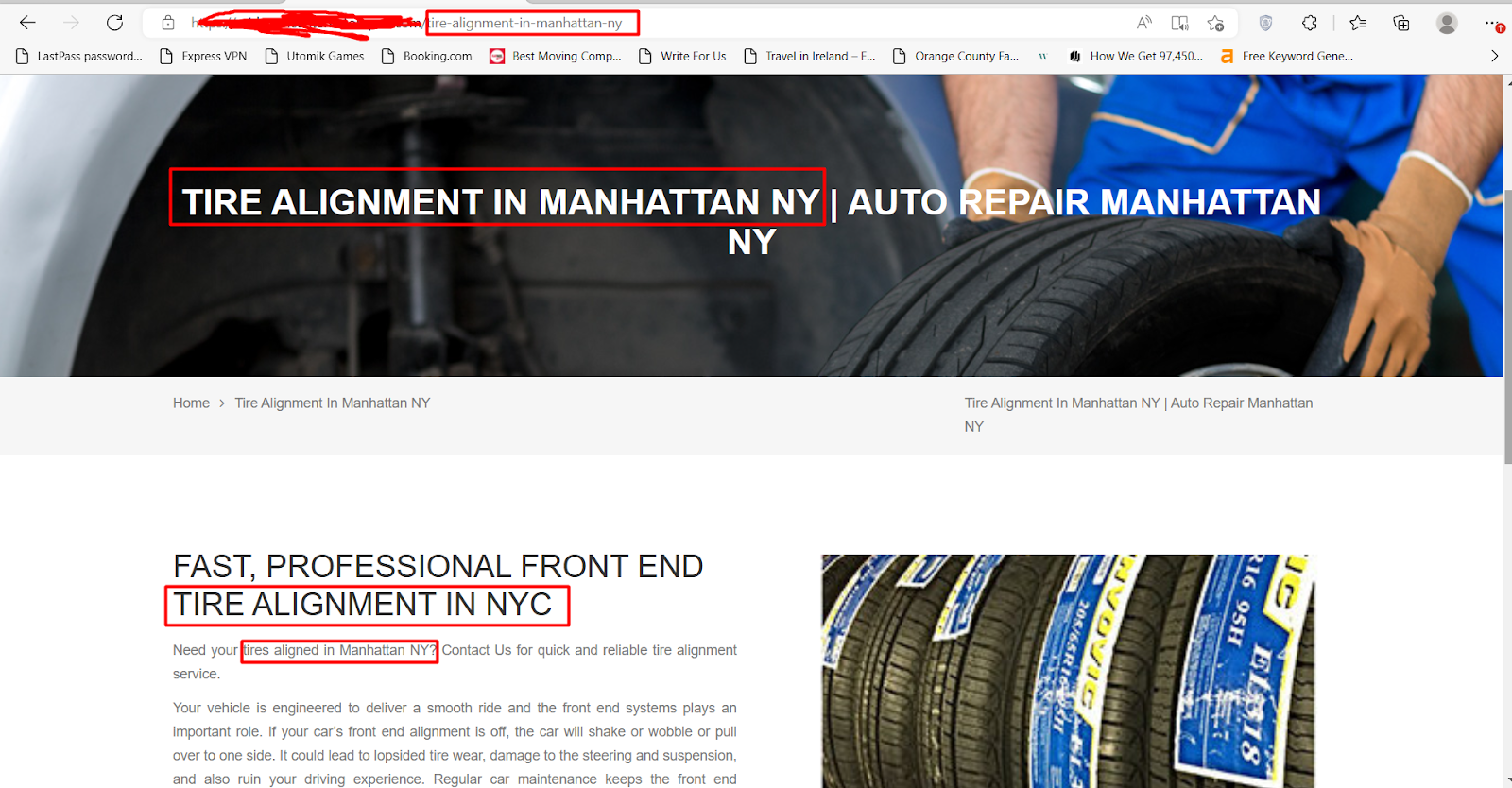 Service Page Optimization for Car repair service