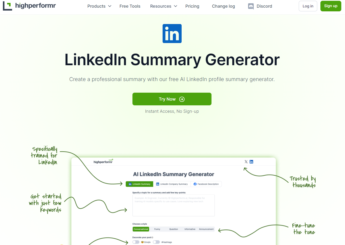 High Performr LinkedIn Summary Generator