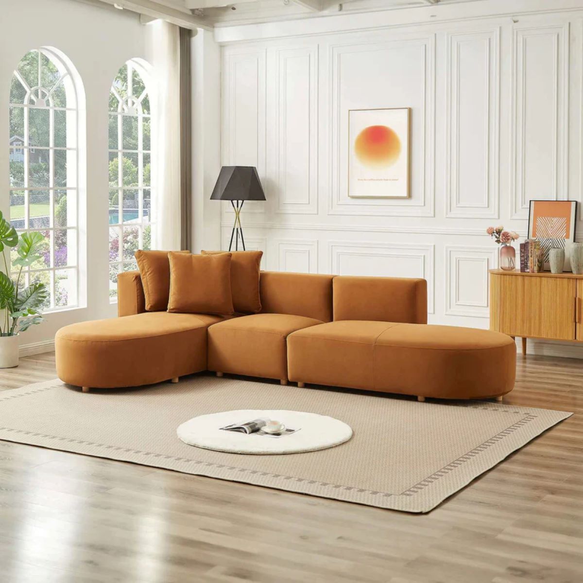 New York Modern - Cognac Velvet Sectional Sofa