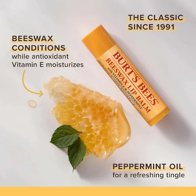 burt bees lip balm, honey, text for lip balm