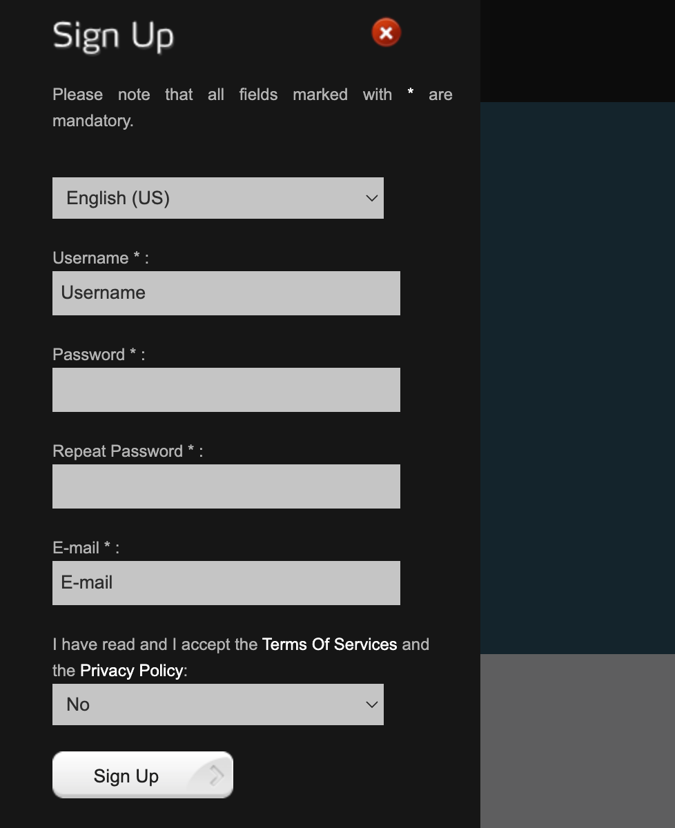 Screenshot of Real-Debrid sign up details menu