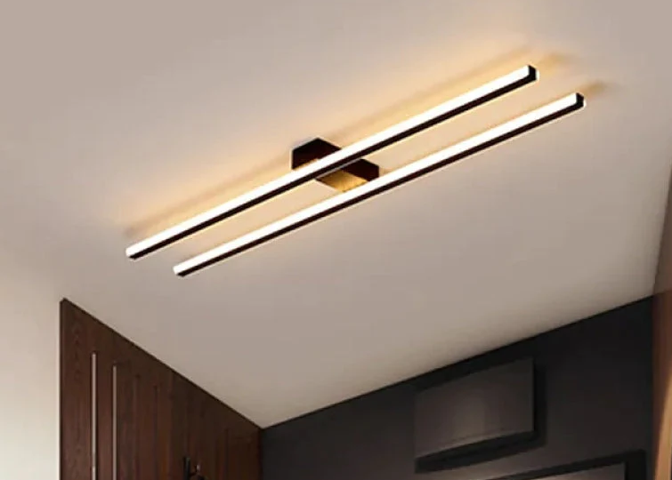 Edge Modern Minimalist Flush Mount Ceiling Light, Double-Linear