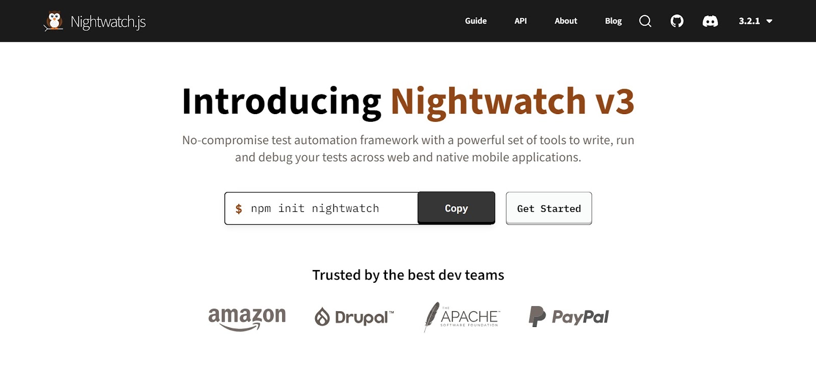 A screenshot of Nightwatch's website
