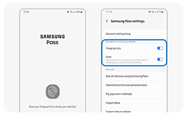 The core of Samsung Pass revolves around its biometrics authentication system. 