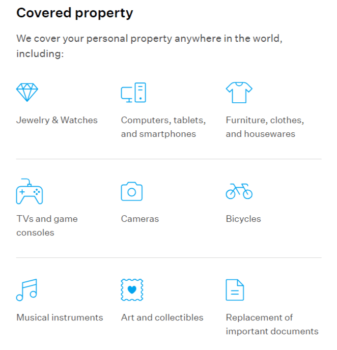 A list of property that Goodcover renters insurance covers.