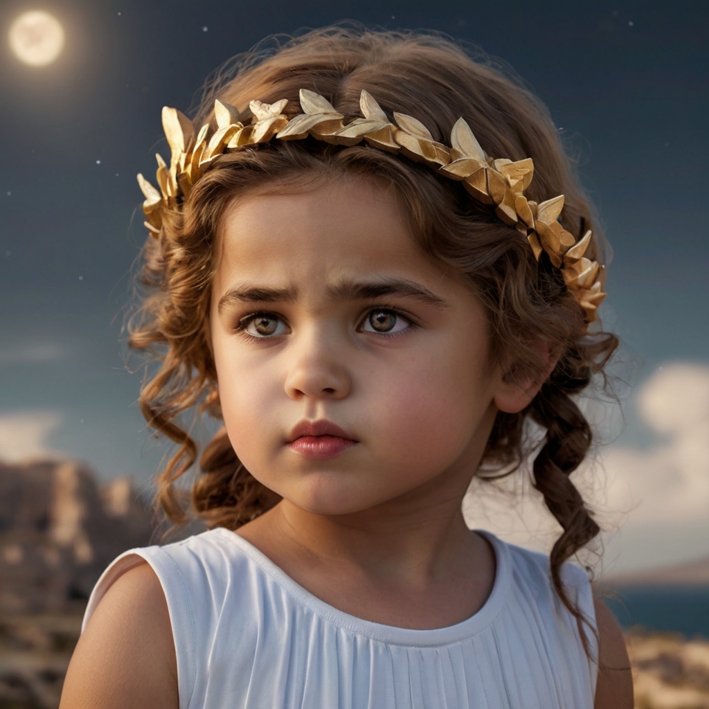 A Greek little girl staring into the distance with firm eyes - Greek Mythology Girl Names - Baby Journey