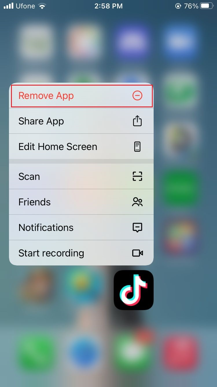 Remove App to delete the app