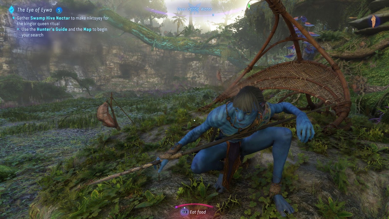 An in game screenshot of a Na'vi in the game Avatar: Frontiers of Pandora