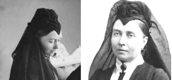 old image of women wearing a widow's peak hat