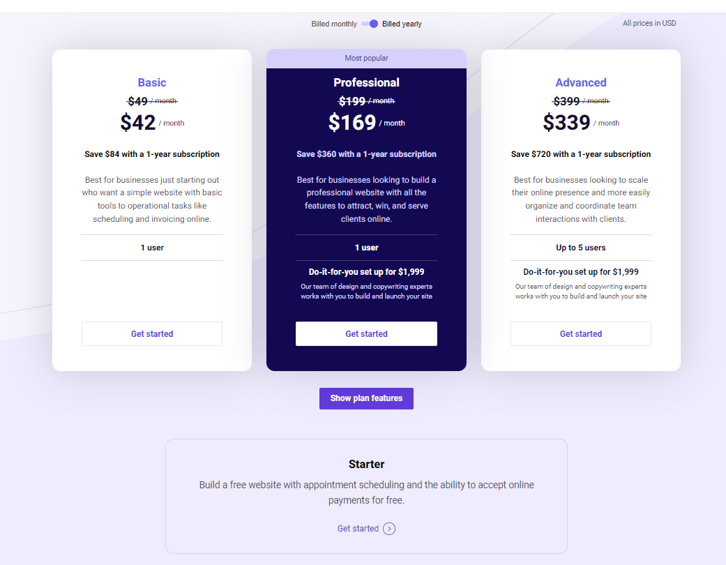 The pricing page for access to B12's website builder.