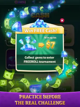 Players can collect gems to enter free-roll tournaments and win up to $7.