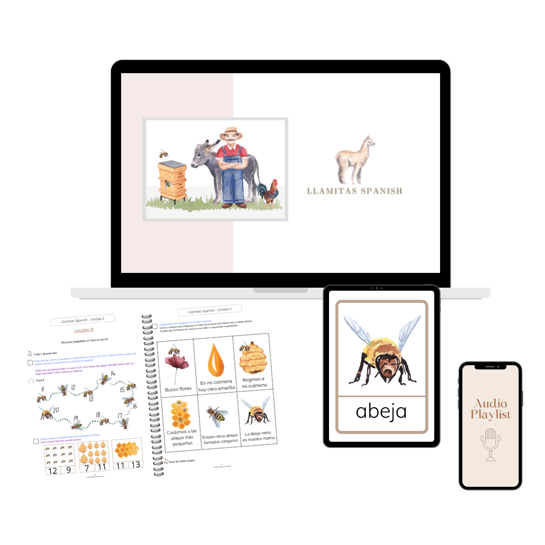 Bee themed Spanish printables and flashcards for kids