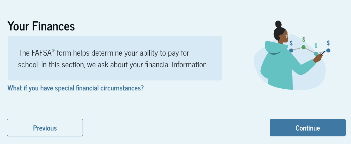 A screenshot showing that the FAFSA will determine ability to pay for school.