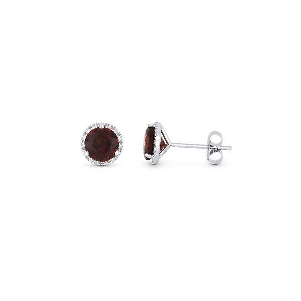 January Birthstone jewelry Classic halo garnet and diamond earrings