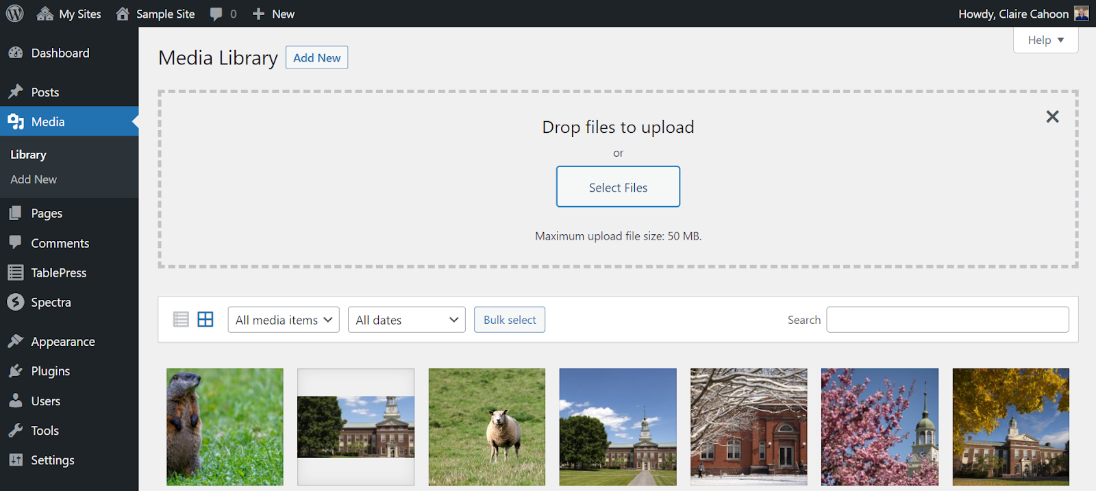 The WordPress Media Library upload page to add a new image.
