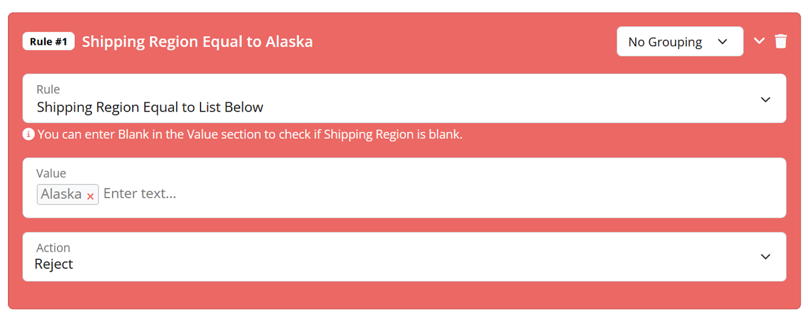 Block Orders Based on Shipping Region