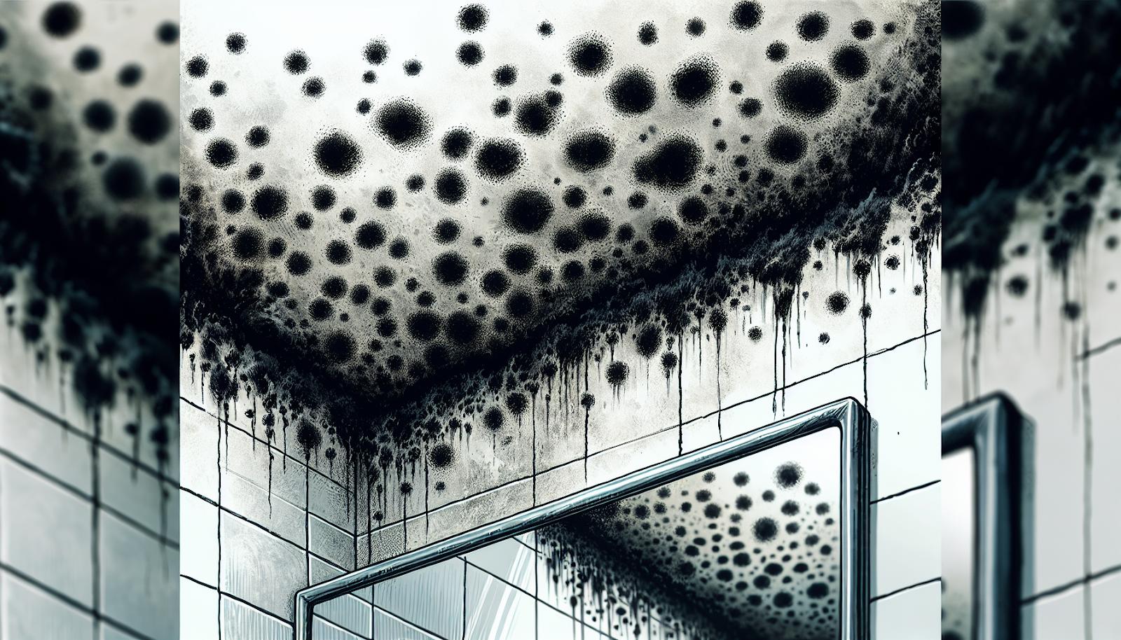 Illustration of black mold specks on a ceiling surface