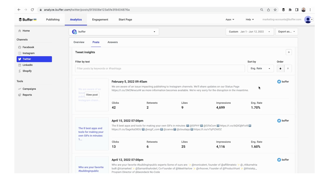 Buffer social media analytics