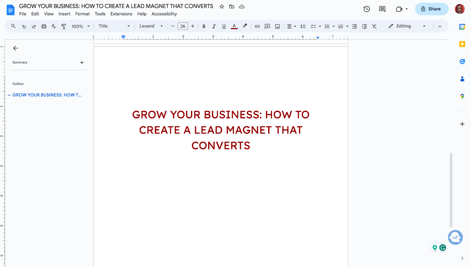 sample title page in google docs 