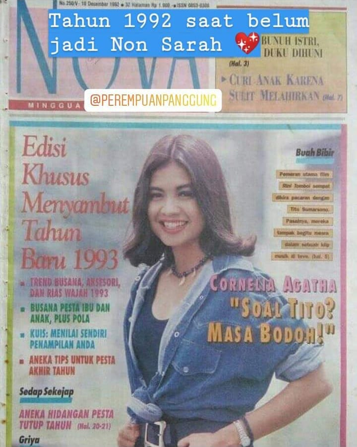 Penampilan Cornelia Agatha di tabloid nasional tahun 1992 (Photo: Instagram @teamsaraah)