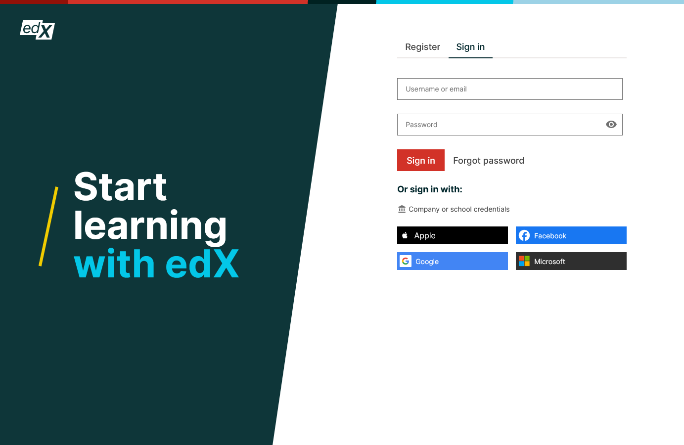 edX Sign up page