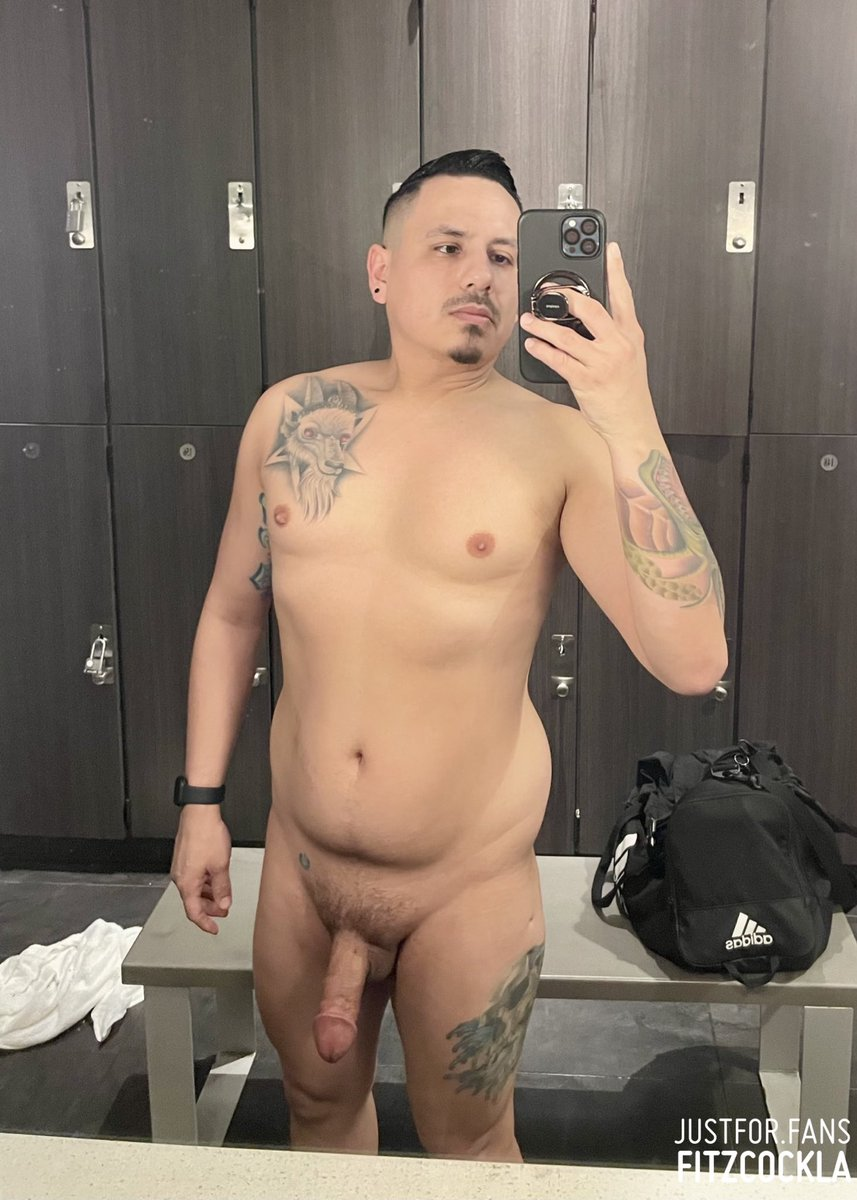 Austin Fitzcock standing naked in the locker room showing off his flaccid cock for justfor.fans
