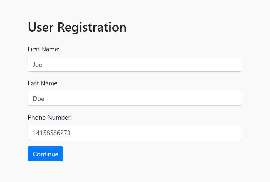 demo of user registration app created using a reverse phone number lookup API