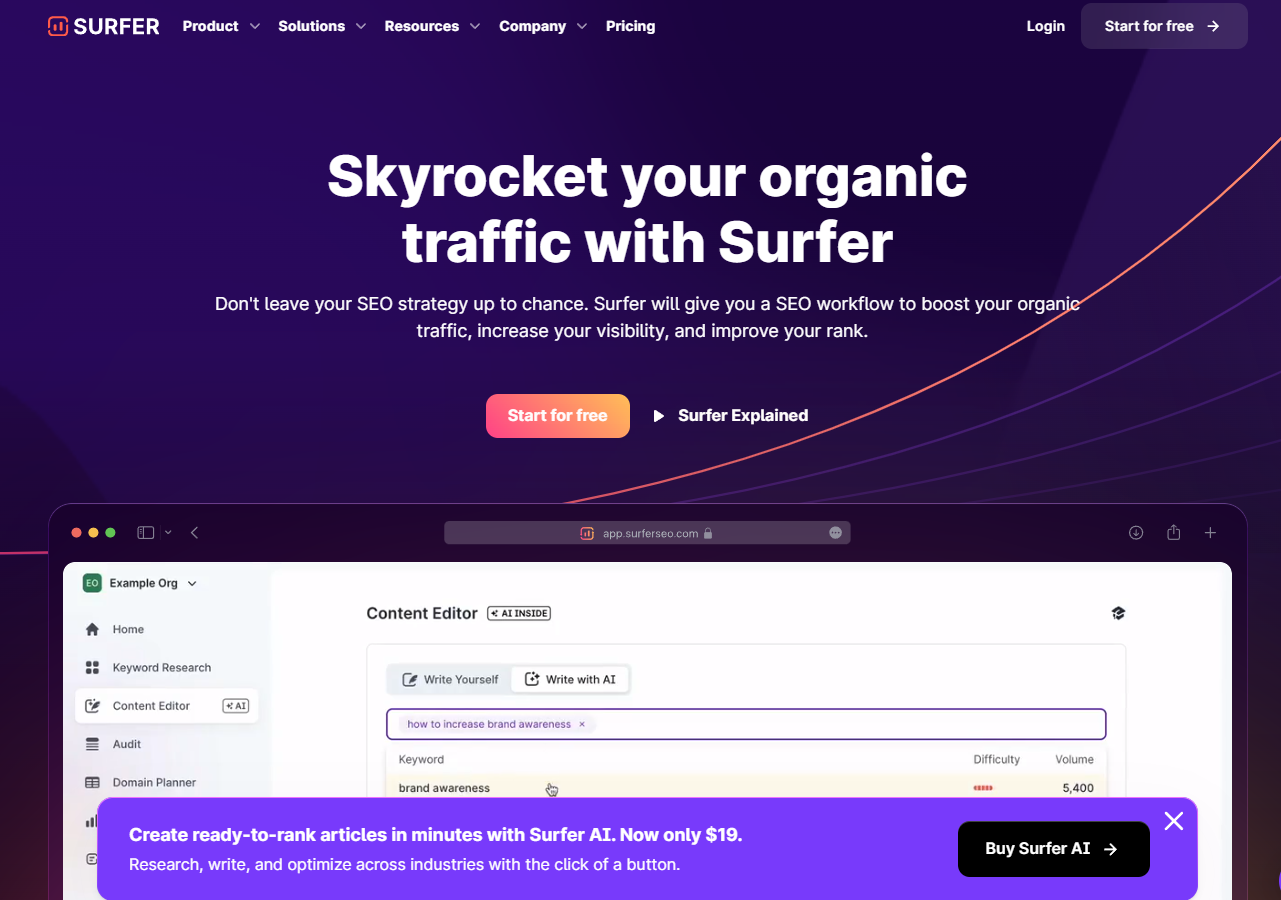 SurferSEO helps you skyrocket your organic traffic