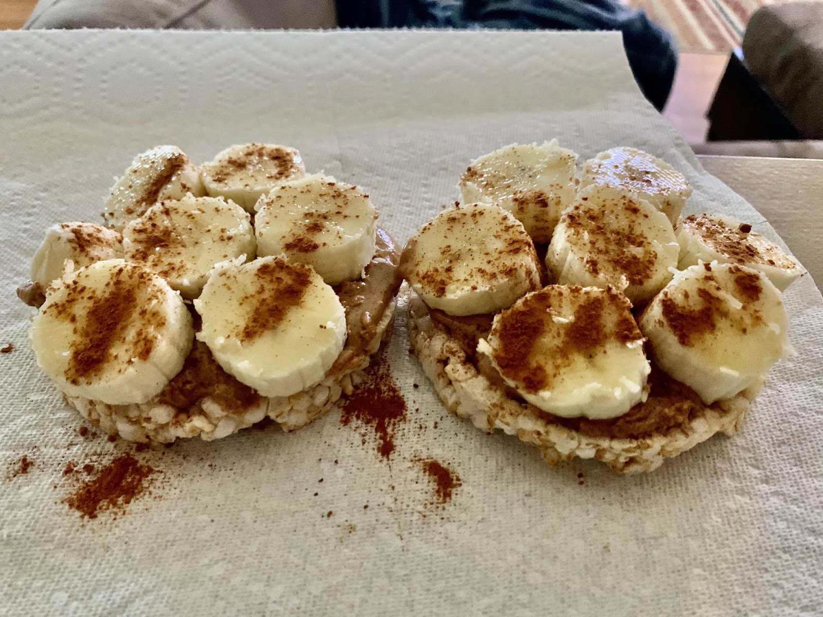 Rice Cake with Almond Butter and Banana Slice - Crunchy Veggie Sticks with Hummus: