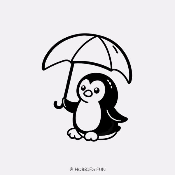 Cartoon penguin drawing, Penguin with a Umbrella