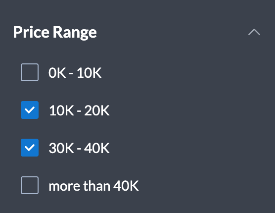 Creating range filters on a website | No-code website builder