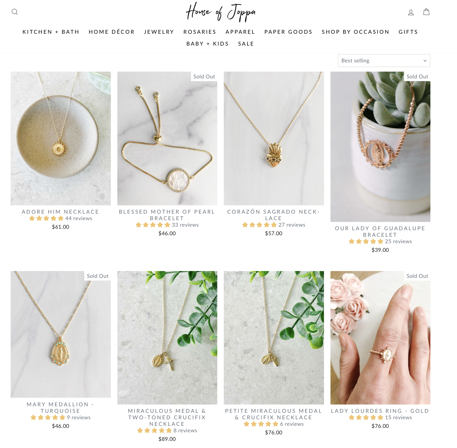The house of Joppa product page shows multiple jewelry pieces.