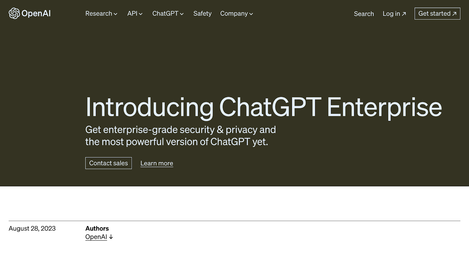 ChatGPT Enterpriseの公式ホームページ