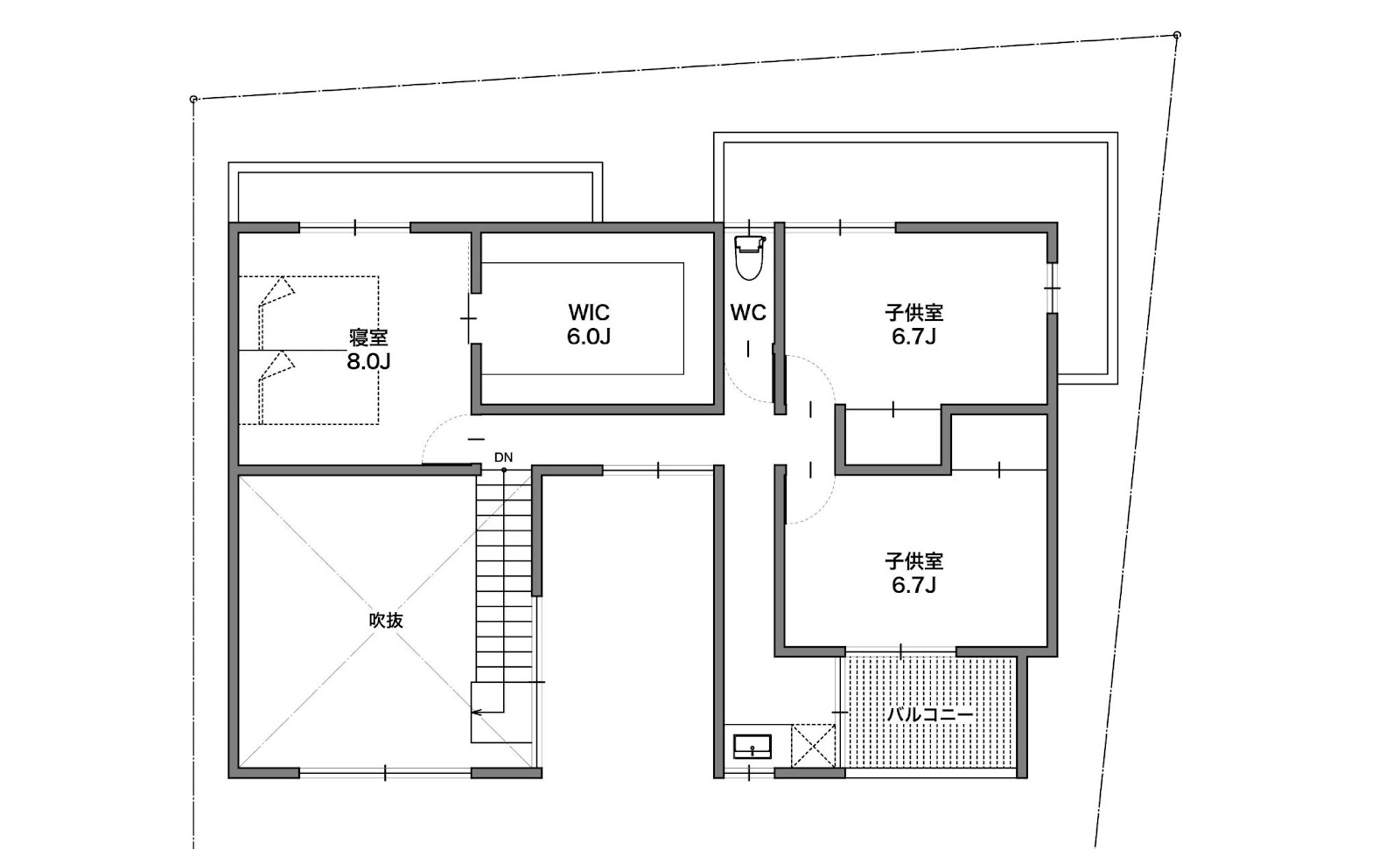 実例④【35坪～40坪】リビング階段で効率の良い間取りを実現　2F 