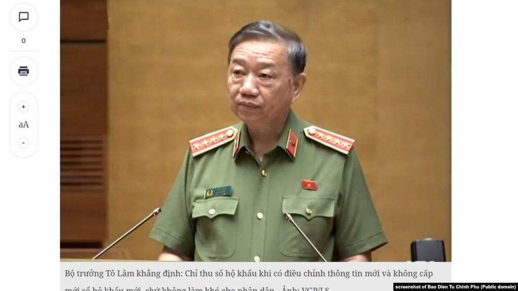 Bộ trưởng Công an Việt Nam Tô Lâm trên báo trong nước hồi năm 2022.