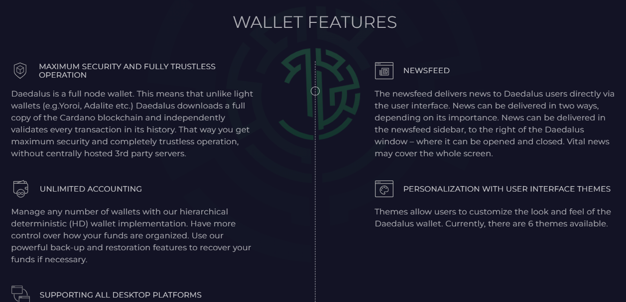 features of Daedalus wallet