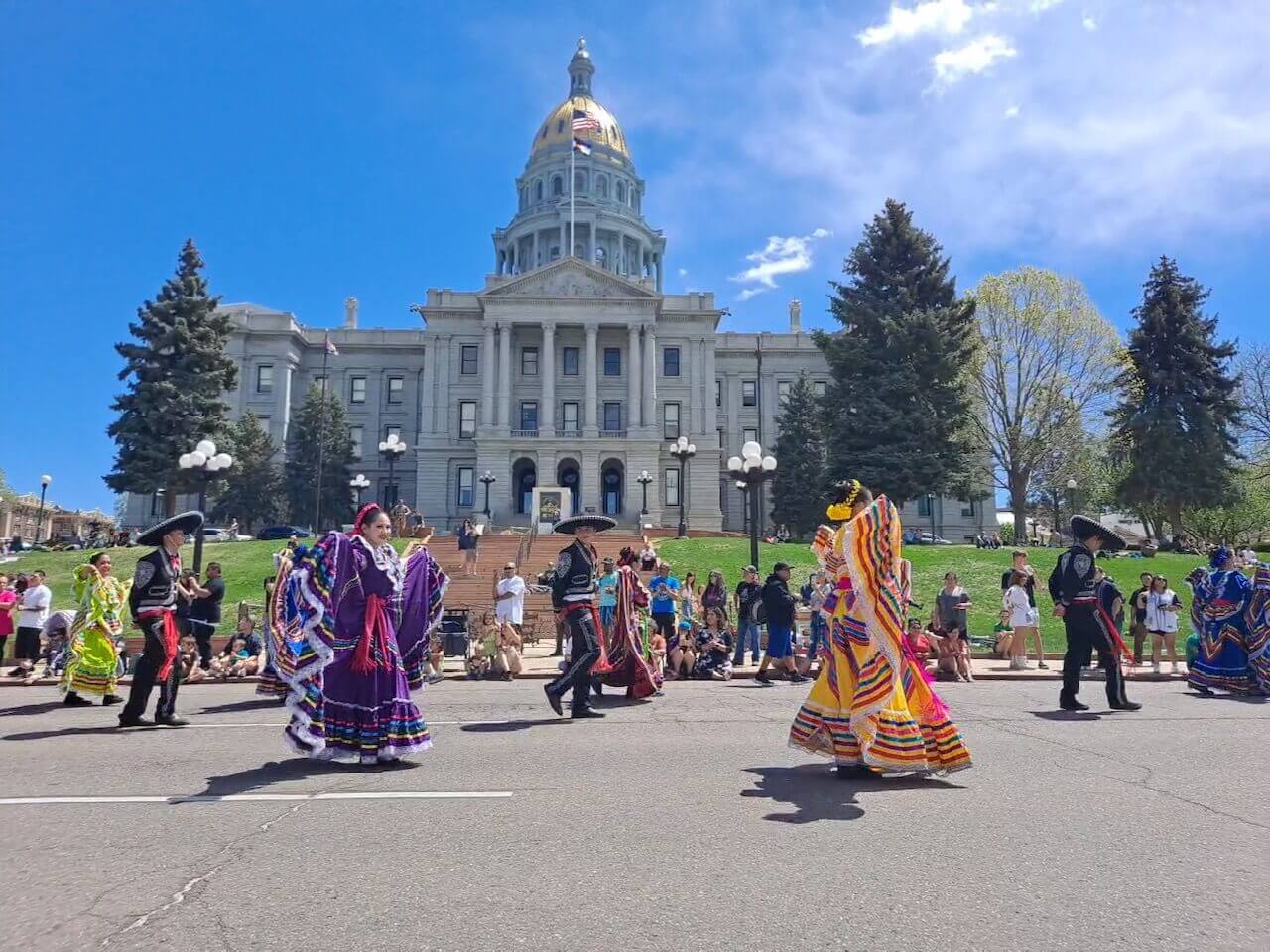 Parade for Cinco de Mayo in Denver in front of Colorado State Capitol building