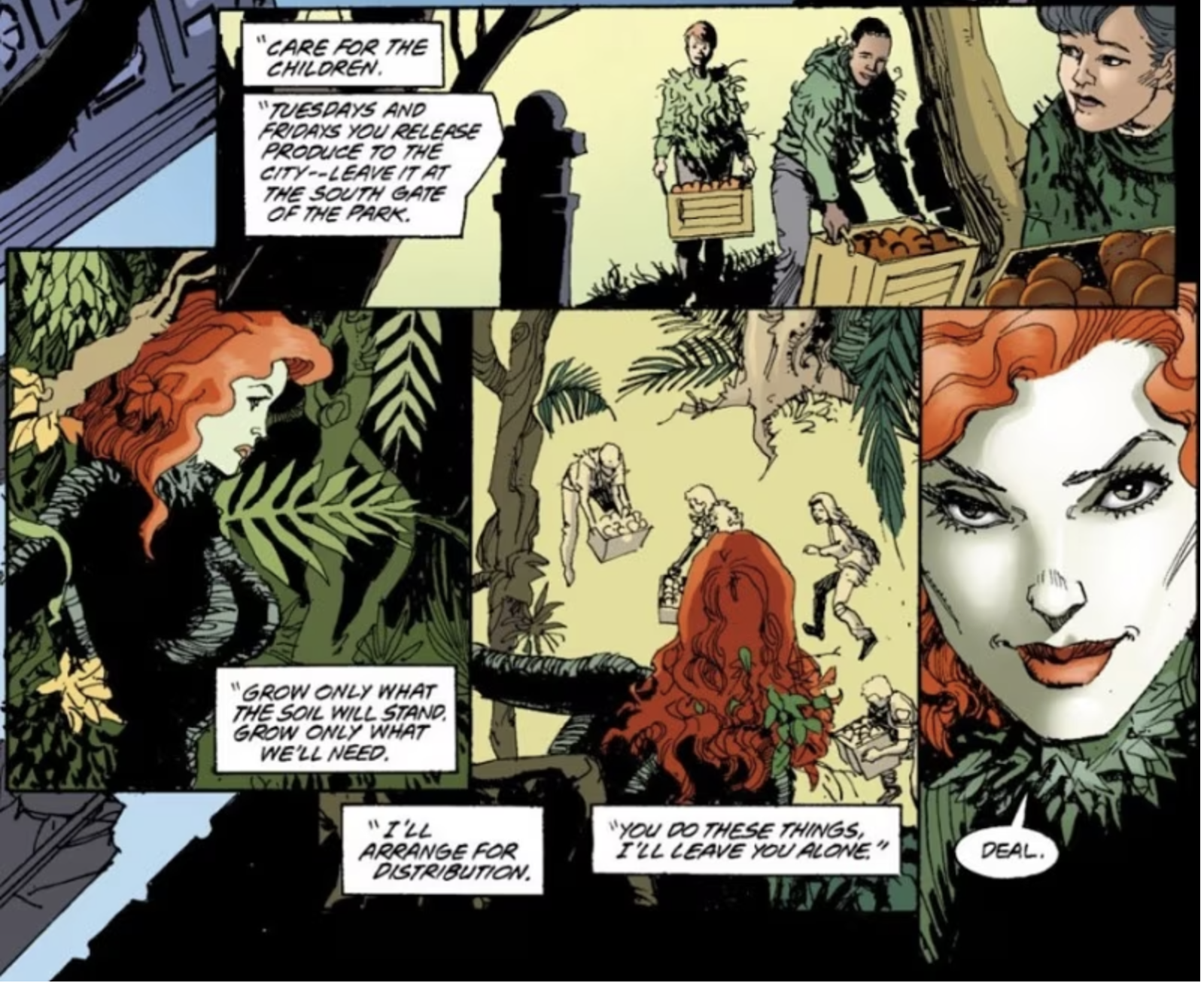 A page from “villain” Poison Ivy, “grow only what the soil will stand, grow only what we’ll need.”