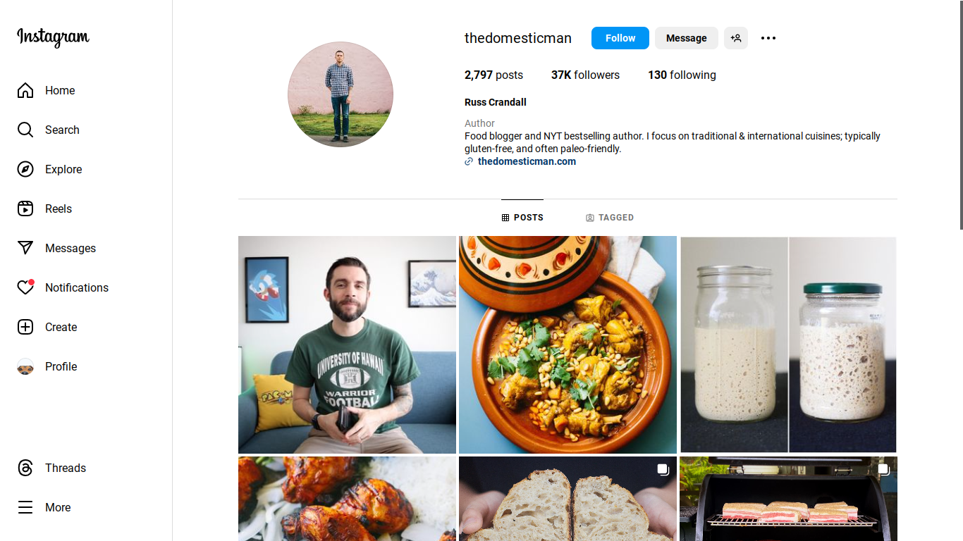 Screenshot of micro influencer food blogger Instagram page