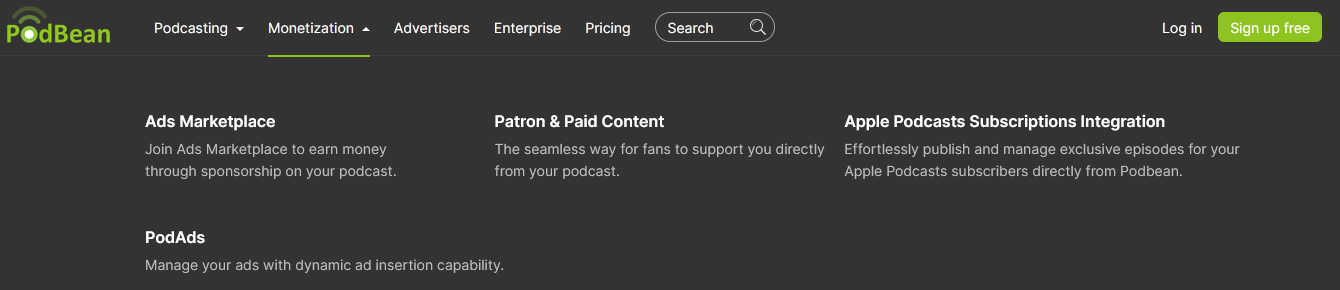 podbean monetization paln