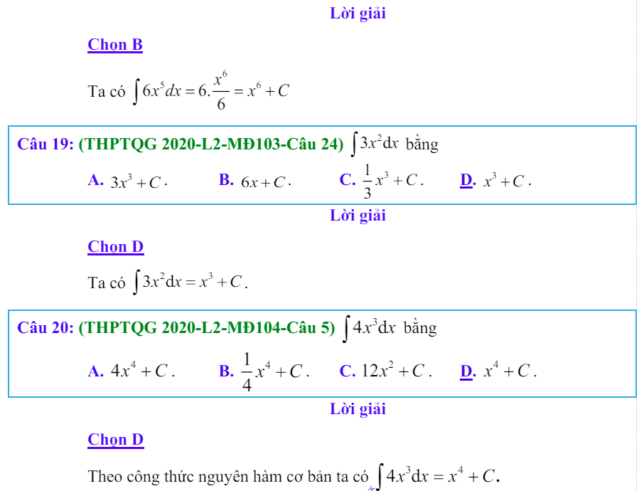 Công thức Nguyên hàm và bài tập từ đề thi có giải chi tiết